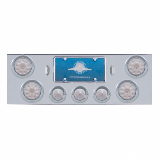 CR Rear Center Panel With 4X LED 4" Lights & 3X LED 2-1/2" Beehive Lights & Visors -Red LED/Clear Le
