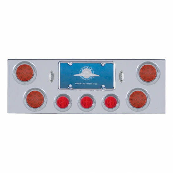 CR Rear Center Panel +4X LED 4" Refl. Lights & 3X LED 2-1/2" Beehive Lights & Visors-Red LED & Lens