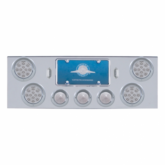 CR Rear Center Panel +4X LED 4" Refl. Light & 3X LED 2-1/2" Beehive Light & Visor-Red LED/Clear Lens