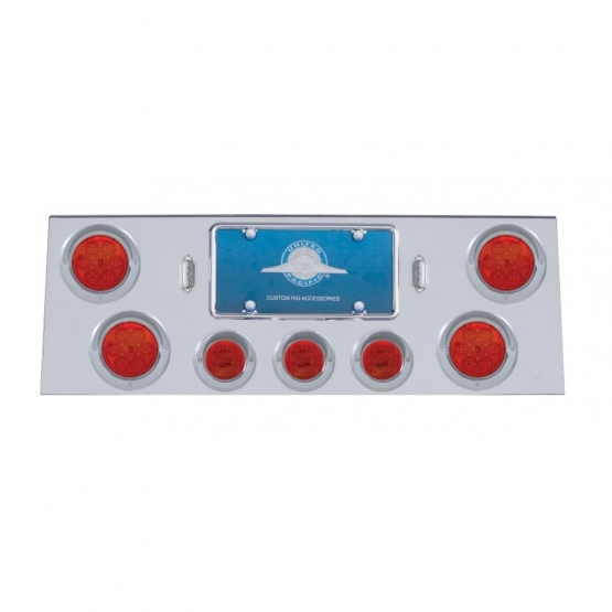 SS Rear Center Panel With 4X 7 LED 4" Reflector Light & 3X 13 LED 2-1/2" Light & Visor -Red LED & Le