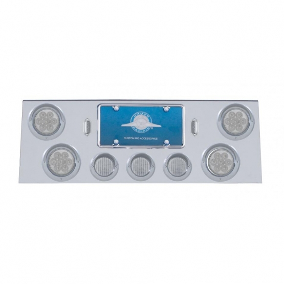 SS Rear Center Panel With 4X 7 LED 4" Reflector Light & 3X 13 LED 2-1/2" Light & Visor -Red LED/Clea
