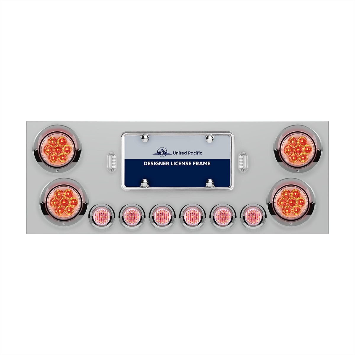 SS Rear Center Panel With 4X 7 LED 4" Reflector Lights & 6X 9 LED 2" Lights & Visors -Red LED/Clear