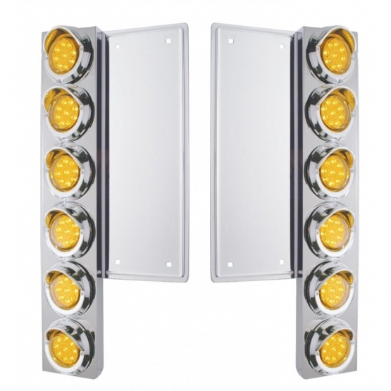 FL SS Front Air Cleaner Bracket With 12X 9 LED 2" Reflector Lights & Visors -Amber LED & Lens