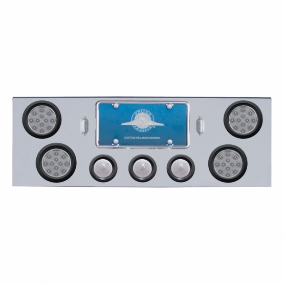 CR Rear Center Panel With 4X 12 4" Reflector Lights & 3X LED 2-1/2" Beehive Lights -Red LED/Clear Le