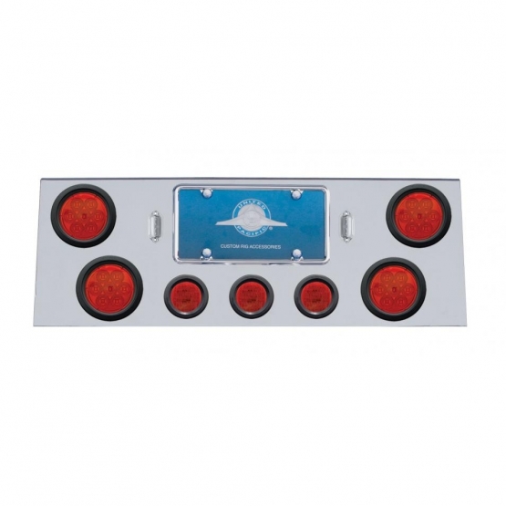 SS Rear Center Panel With 4X 7 LED 4" Reflector Lights & 3X 13 LED 2-1/2" Lights -Red LED & Lens