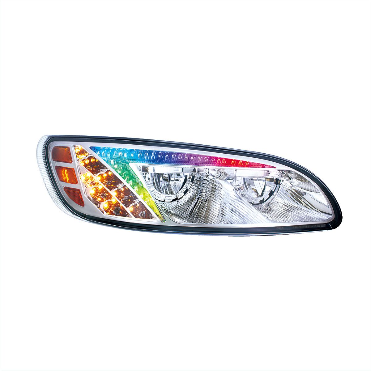 Chrome LED Headlight With Color Changing Position Light Bar For Peterbilt 386 (2005-2015) & 387 (199