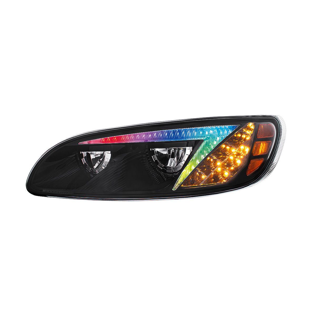 Black LED Headlight With Color Changing Position Light Bar For Peterbilt 386 (2005-2015) & 387 (1999