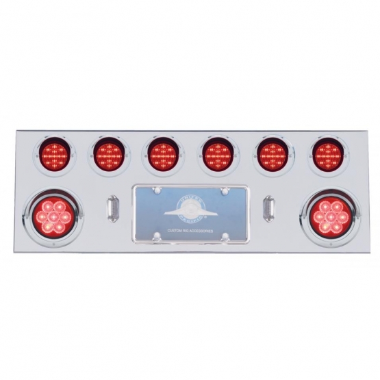 SS Rear Center Panel With 2X 7 LED 4" Reflector Light & 6X 13 LED 2-1/2" Light & Visor -Red LED & Le