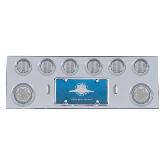 SS Rear Center Panel With 2X 7 LED 4" Reflector Light & 6X 13 LED 2-1/2" Light & Visor -Red LED/Clea