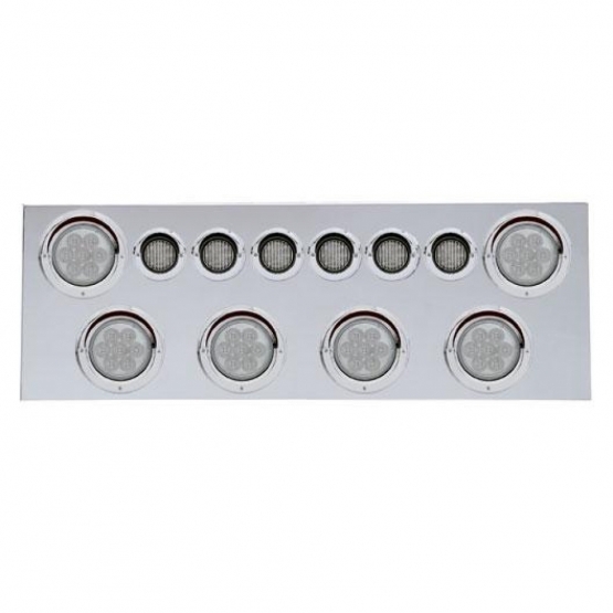 SS Rear Center Panel With 6X 7 LED 4" Reflector Lights & 6X 9 LED 2" Lights & Visors -Red LED/Clear