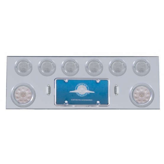 SS Rear Center Panel With 2X 10 LED 4" Lights & 6X 13 LED 2-1/2" Lights & Bezels -Red LED/Clear Lens