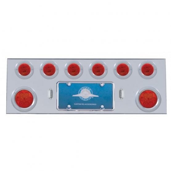 SS Rear Center Panel With 2X 7 LED 4" Reflector Light & 6X 13 LED 2-1/2" Light & Bezel -Red LED & Le