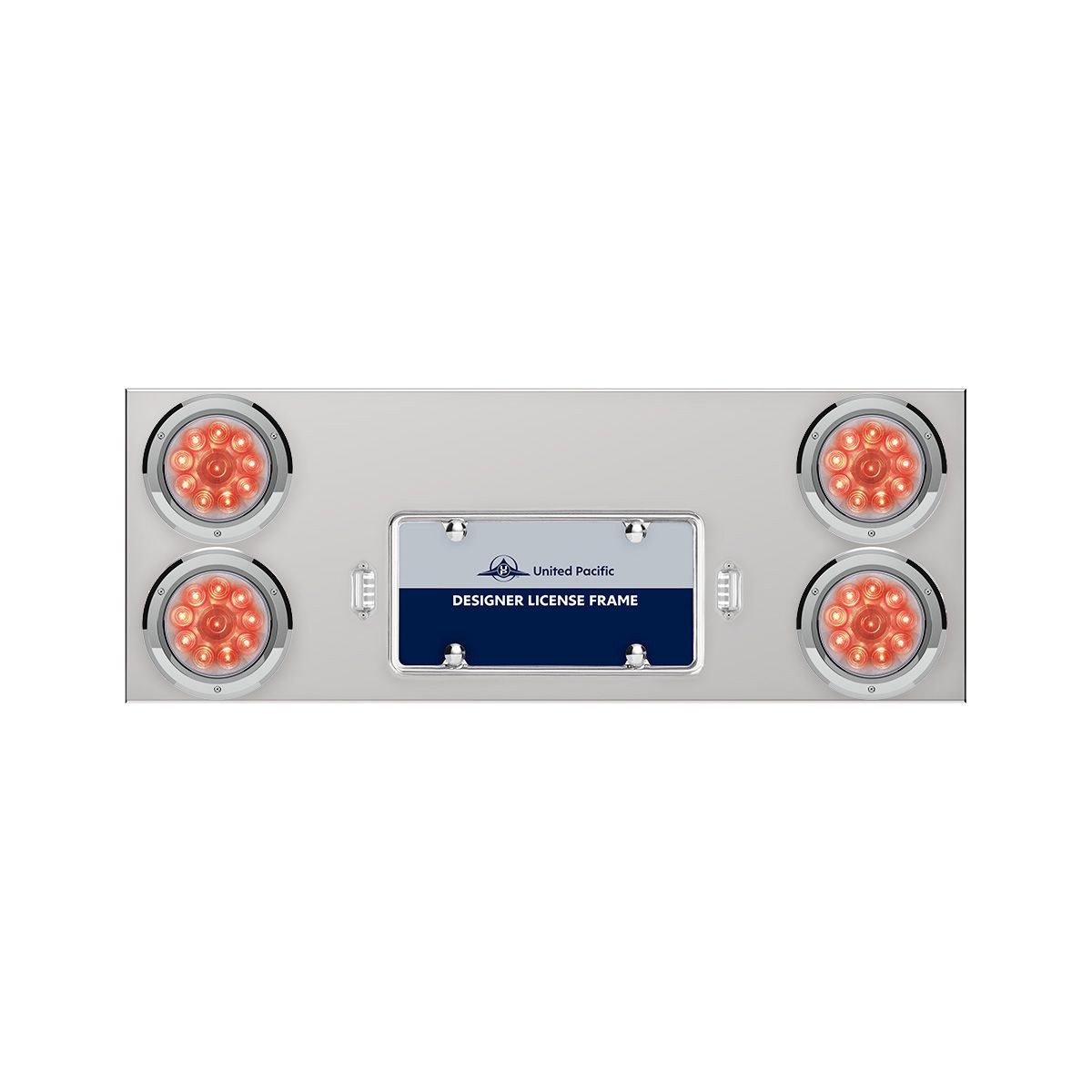 33-3/4" Stainless Rear Center Panel With Four 10 LED 4" Lights & Bezels - Red LED/Clear Lens