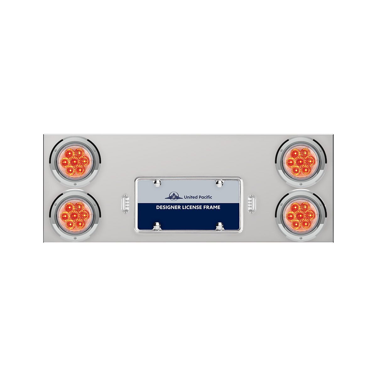 33-3/4" Stainless Rear Center Panel With Four 7 LED 4" Reflector Lights & Bezels - Red LED/Clear Len