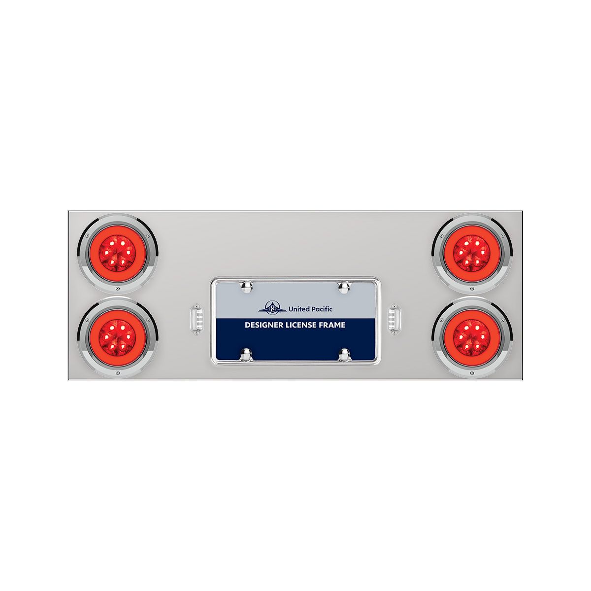 33-3/4" Stainless Rear Center Panel With Four 21 LED 4" GloLight & Bezels - Red LED/Red Lens