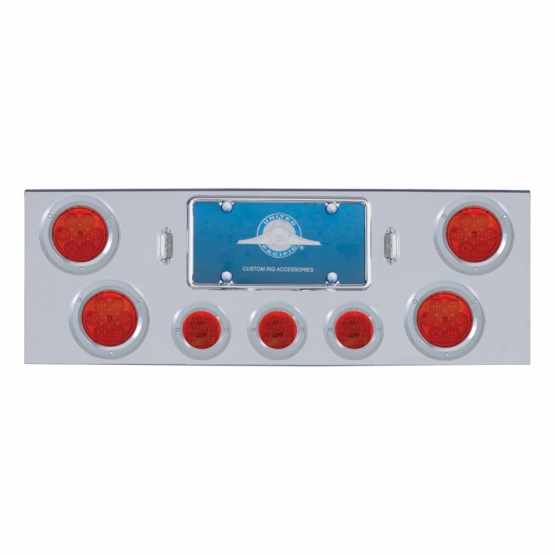 Chrome Rear Center Panel With 4X 7 LED 4" Reflector Lights & 3X 13 LED 2-1/2" Lights - Red LED/Red L