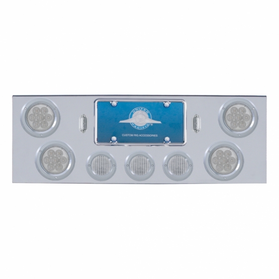 Chrome Rear Center Panel With 4X 7 LED 4" Reflector Lights & 3X 13 LED 2-1/2" Lights - Red LED/Clear