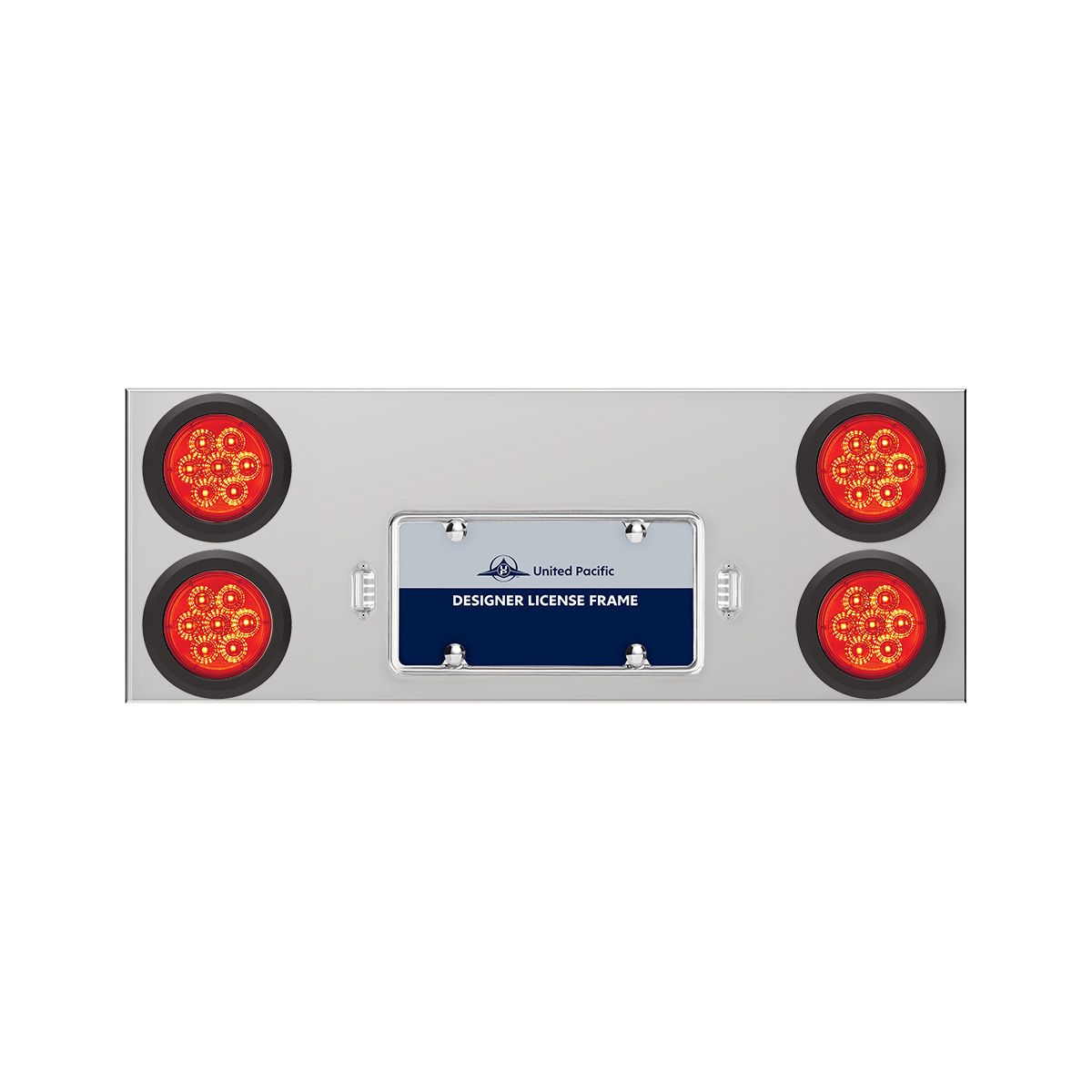 33-3/4" Stainless Rear Center Panel With Four 7 LED 4" Reflector Lights & Grommets - Red LED/Red Len