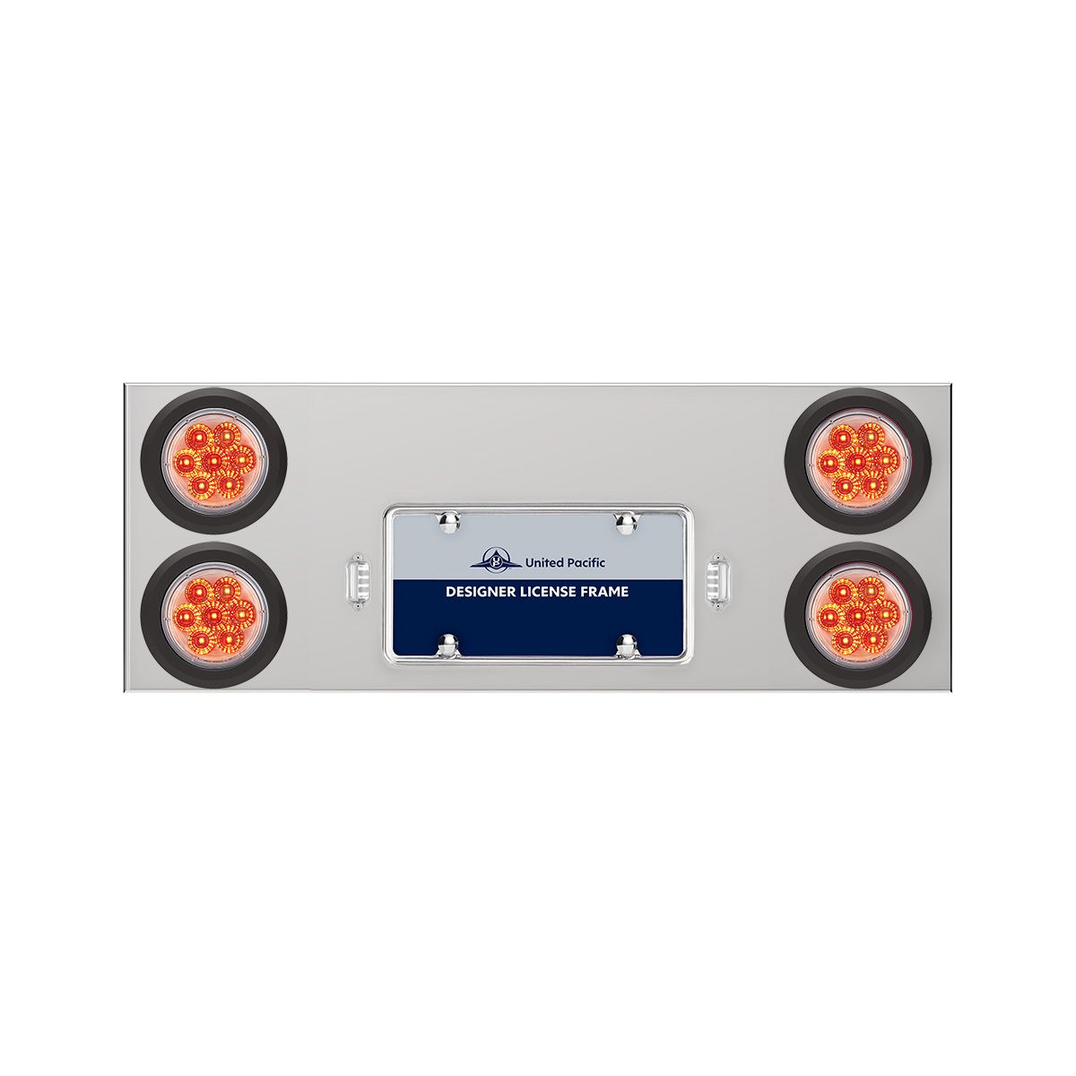 33-3/4" Stainless Rear Center Panel With Four 7 LED 4" Reflector Lights & Grommets - Red LED/Clear L