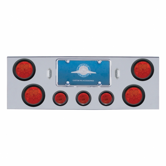 Chrome Rear Center Panel With 4X 7 LED 4" Reflector Lights & 3X 13 Red LED 2-1/2" Lights - Red LED/R