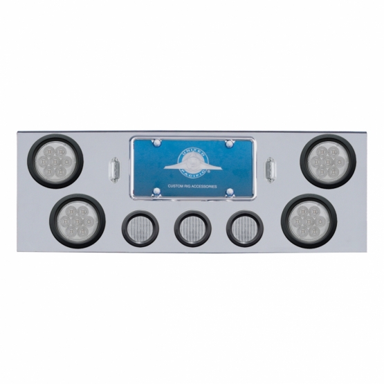 Chrome Rear Center Panel With 4X 7 LED 4" Reflector Lights & 3X 13 Red LED 2-1/2" Lights - Red LED/C