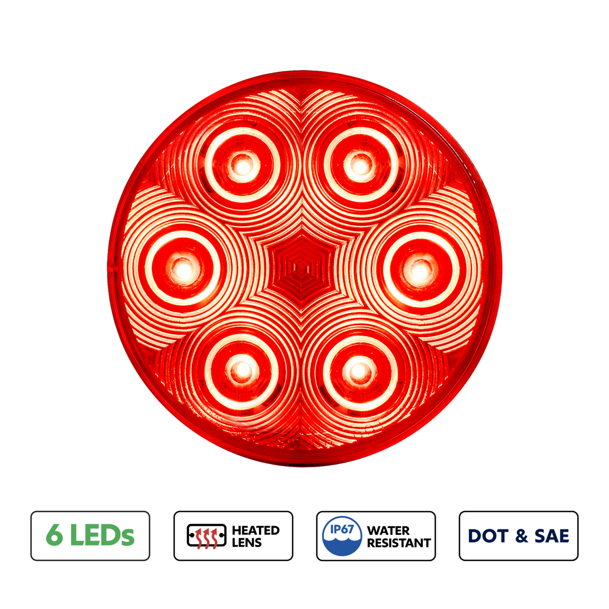 6 LED 4" Round Stop/Turn/Tail Light With Heated Lens-Red LED/Red Lens