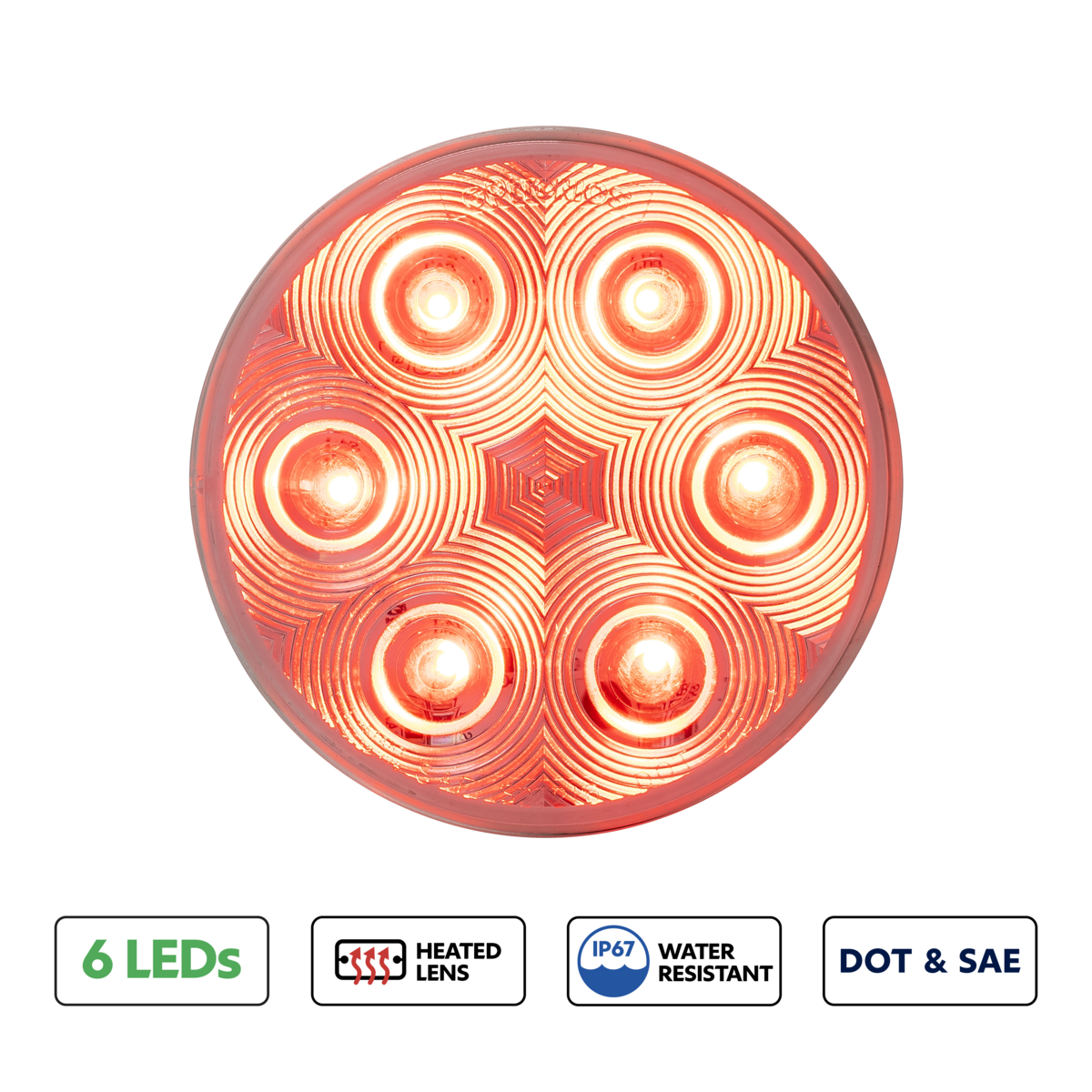 6 LED 4" Round Stop/Turn/Tail Light With Heated Lens-Red LED/Clear Lens