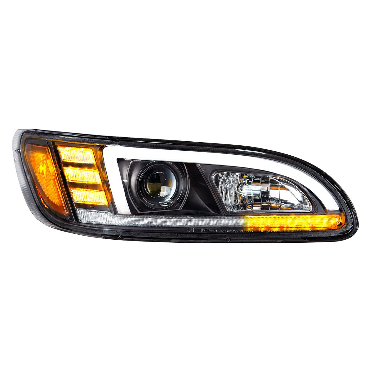 Black Projection Headlight With LED Sequential Turn & DRL For 2005-2015 Peterbilt 386- Passenger