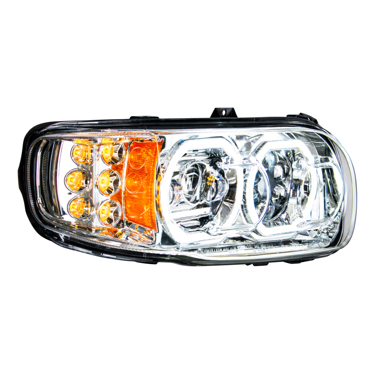 High Power 10 LED Chrome Headlight With 6 LED Turn & 100 LED Halo For 2008-2024 Peterbilt 389- Passe
