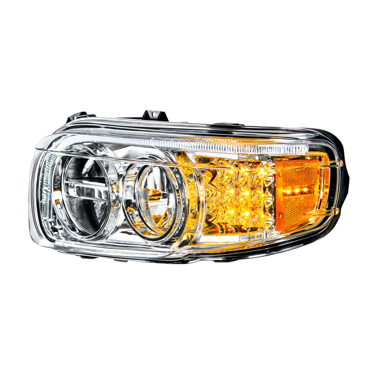 Chrome LED Headlight With LED Turn & Position Light Bar For Peterbilt 388 (2008-2015) & 389 (2008-20