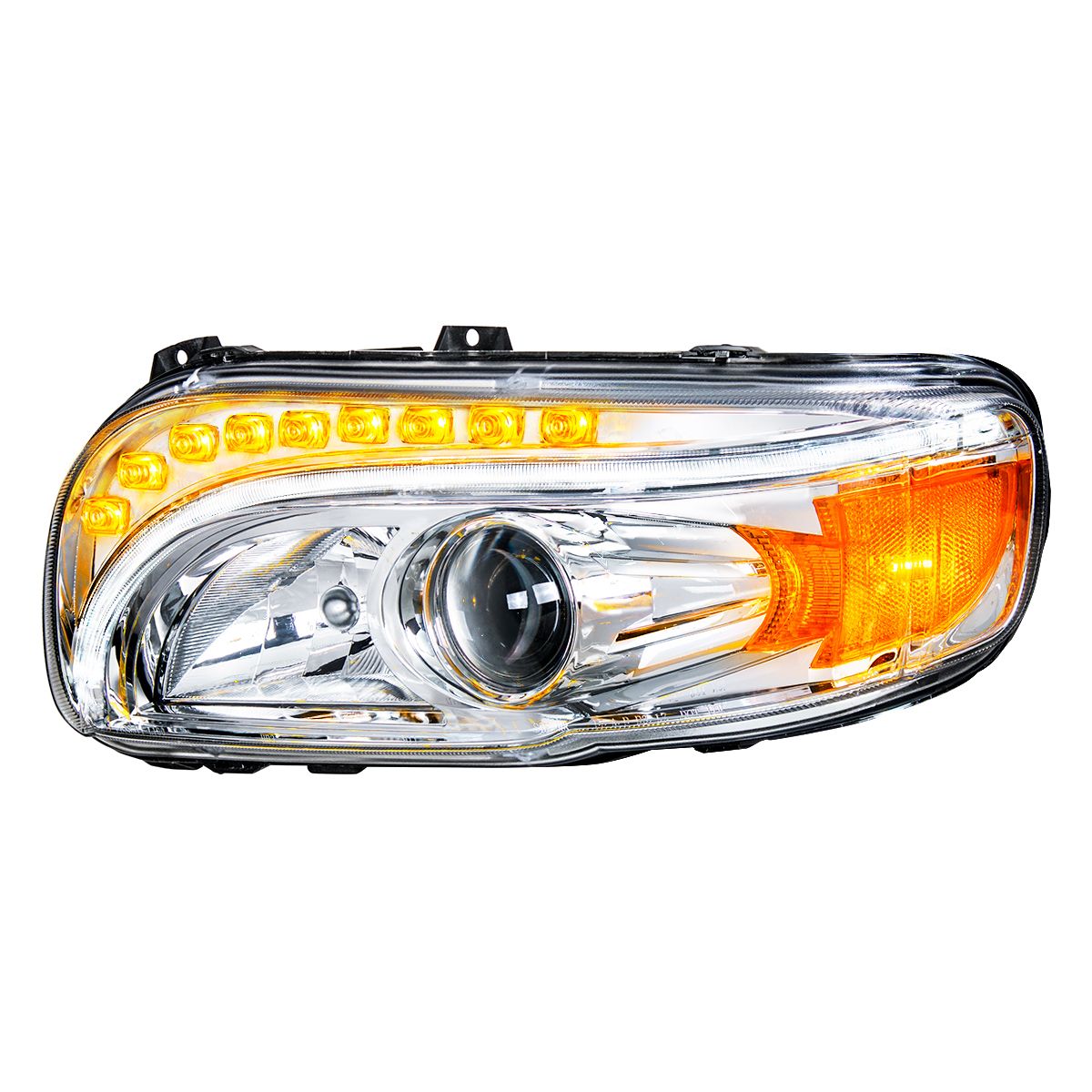 Chrome Projection Headlight With LED Turn & DRL For Peterbilt 389 (2008-2023) & 388 (2008-2015)- Dri