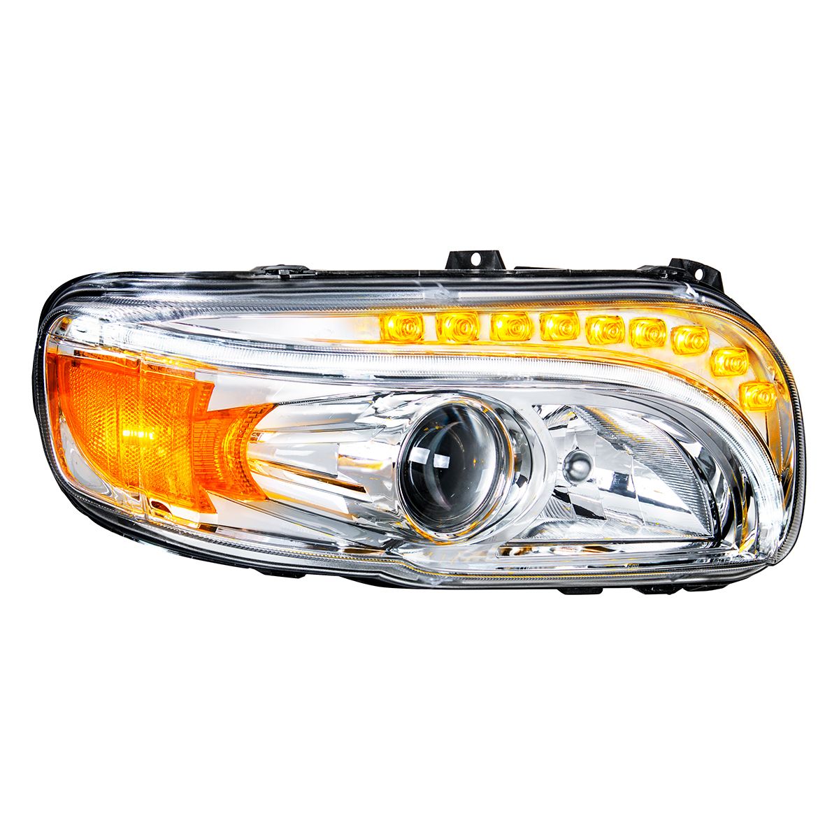 Chrome Projection Headlight With LED Turn & DRL For Peterbilt 389 (2008-2023) & 388 (2008-2015)- Pas