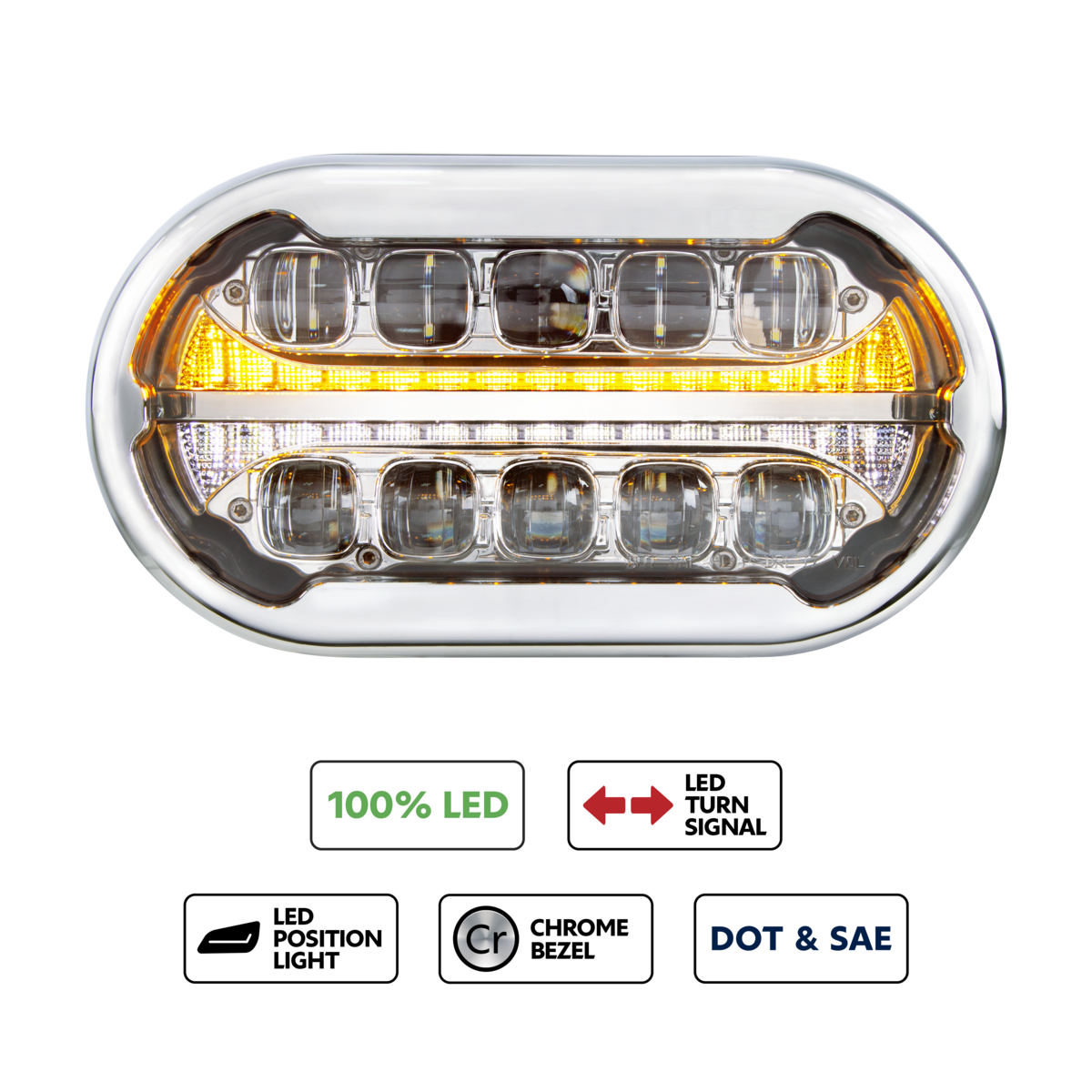 ULTRALIT PLUS High Power 10 LED Projector Chrome Headlight With 15 LED Dual Color Light Bar & Chrome