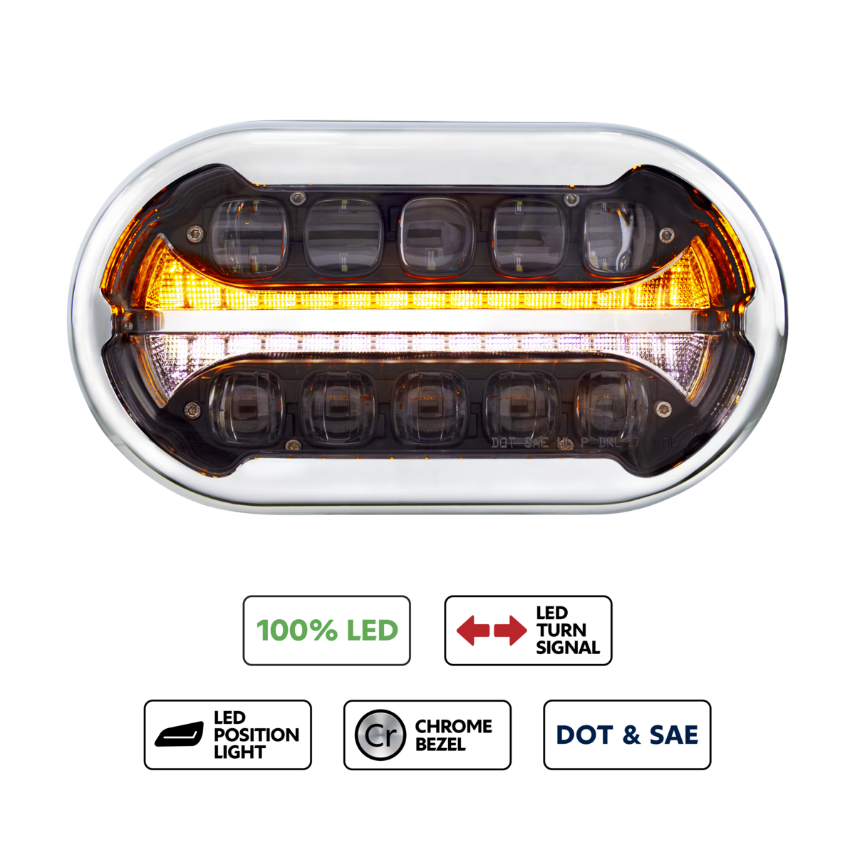 ULTRALIT PLUS High Power 10 LED Projector Black Headlight With 15 LED Dual Color Light Bar & Chrome