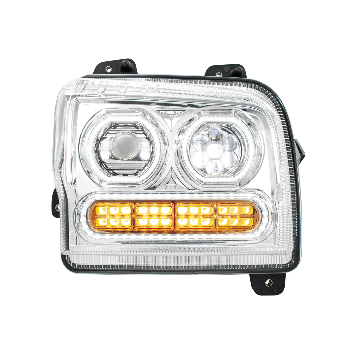 High Power 10 LED Chrome Headlight With 24 LED Turn & 100 LED Halo For 2019-2024 Kenworth W990-Passe