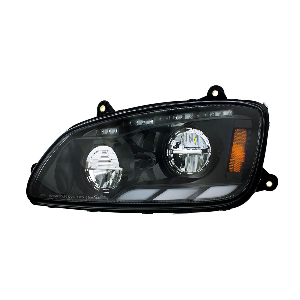 Black LED Headlight With Sequential Turn Signal & Position Light Bars For 2008-17 Kenworth T660 - Dr