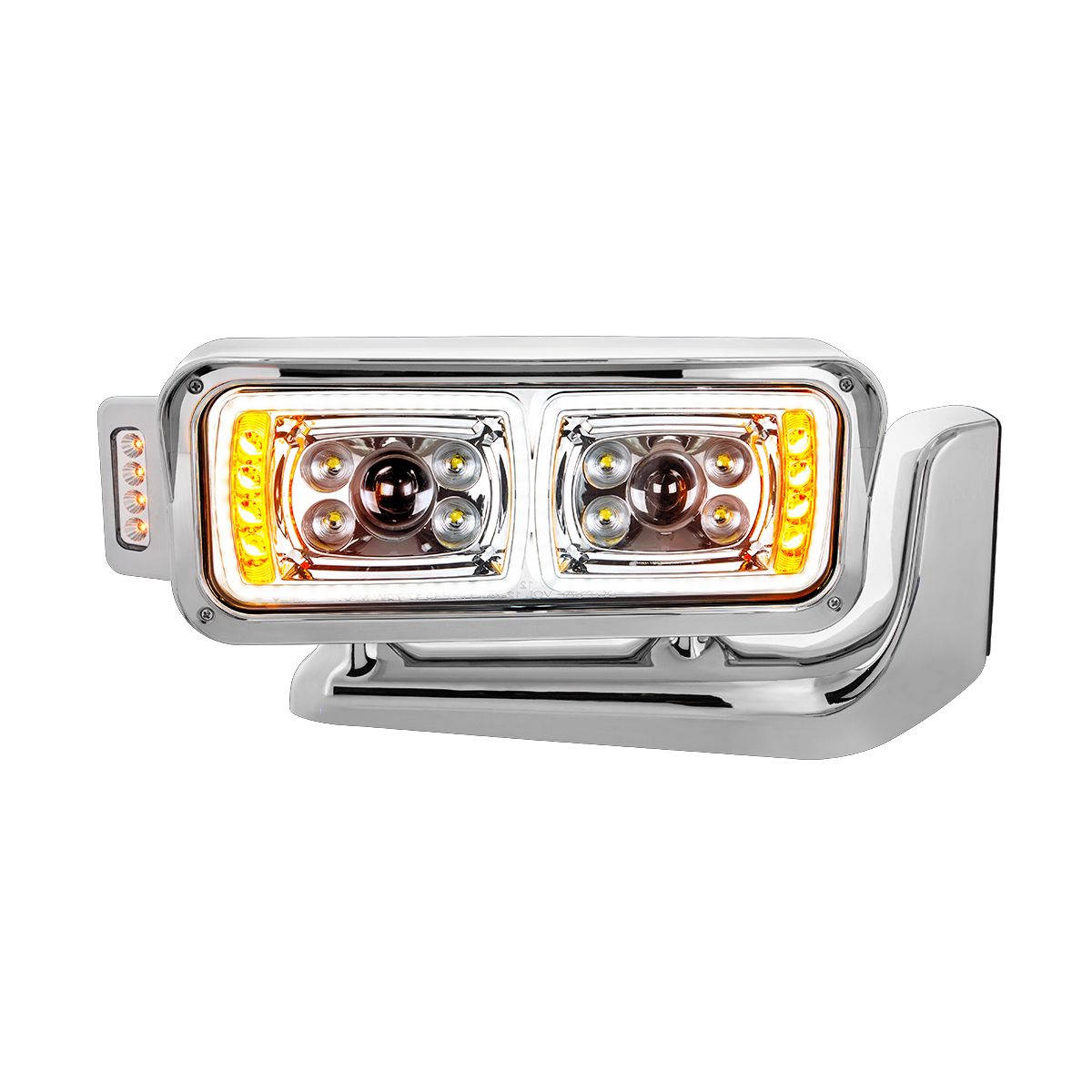 10 High Power LED "Chrome" Projection Headlight Assembly W/Mounting Arm & Turn Signal Side Pod - Pas