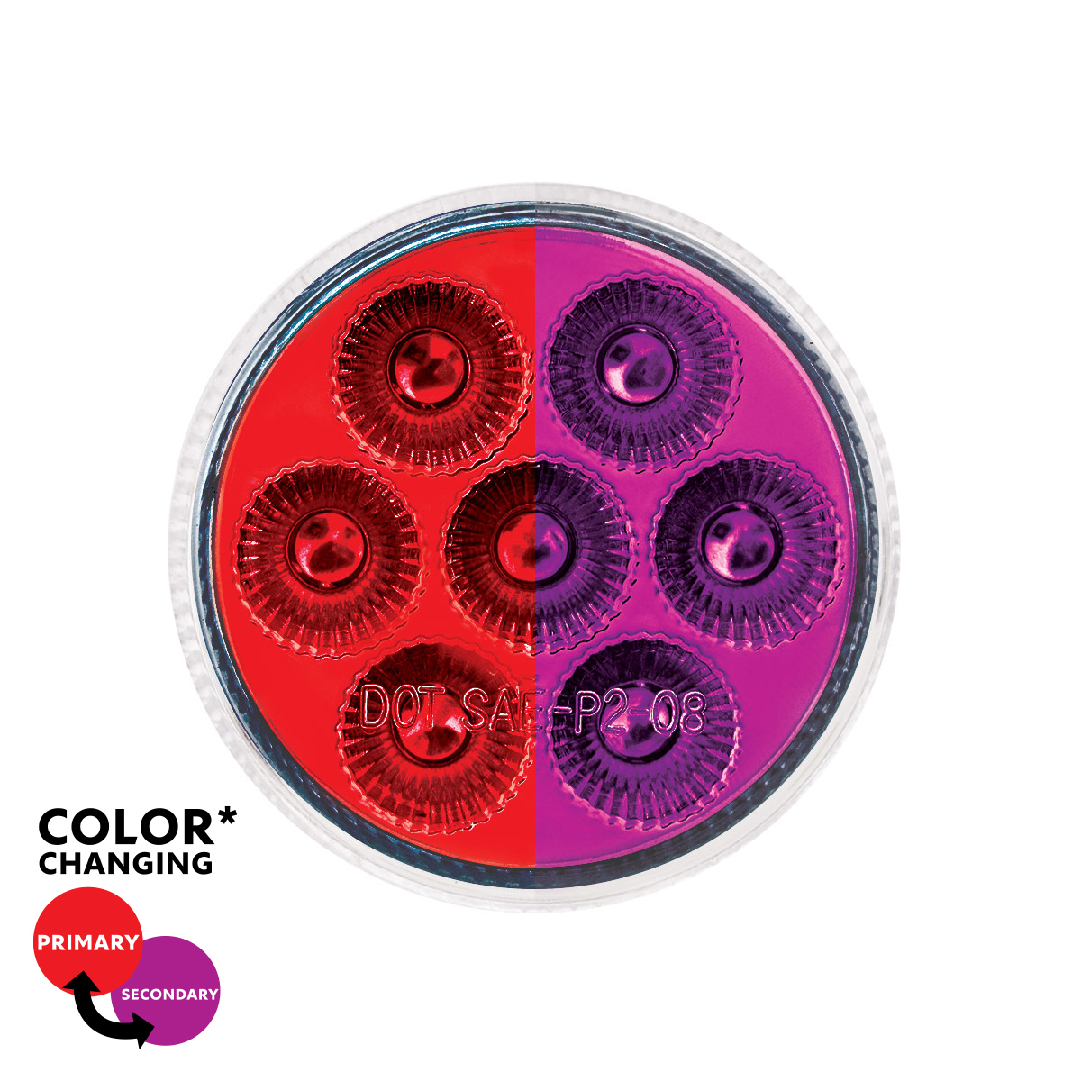 7 LED 2" Round Double Fury Light (Clearance/Marker) - Red & Purple LED/Clear Lens