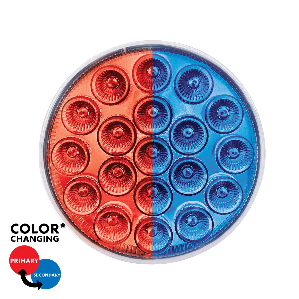 19 LED 4" Round Double Fury Light (Stop & Turn) - Red & Blue LED/Clear Lens