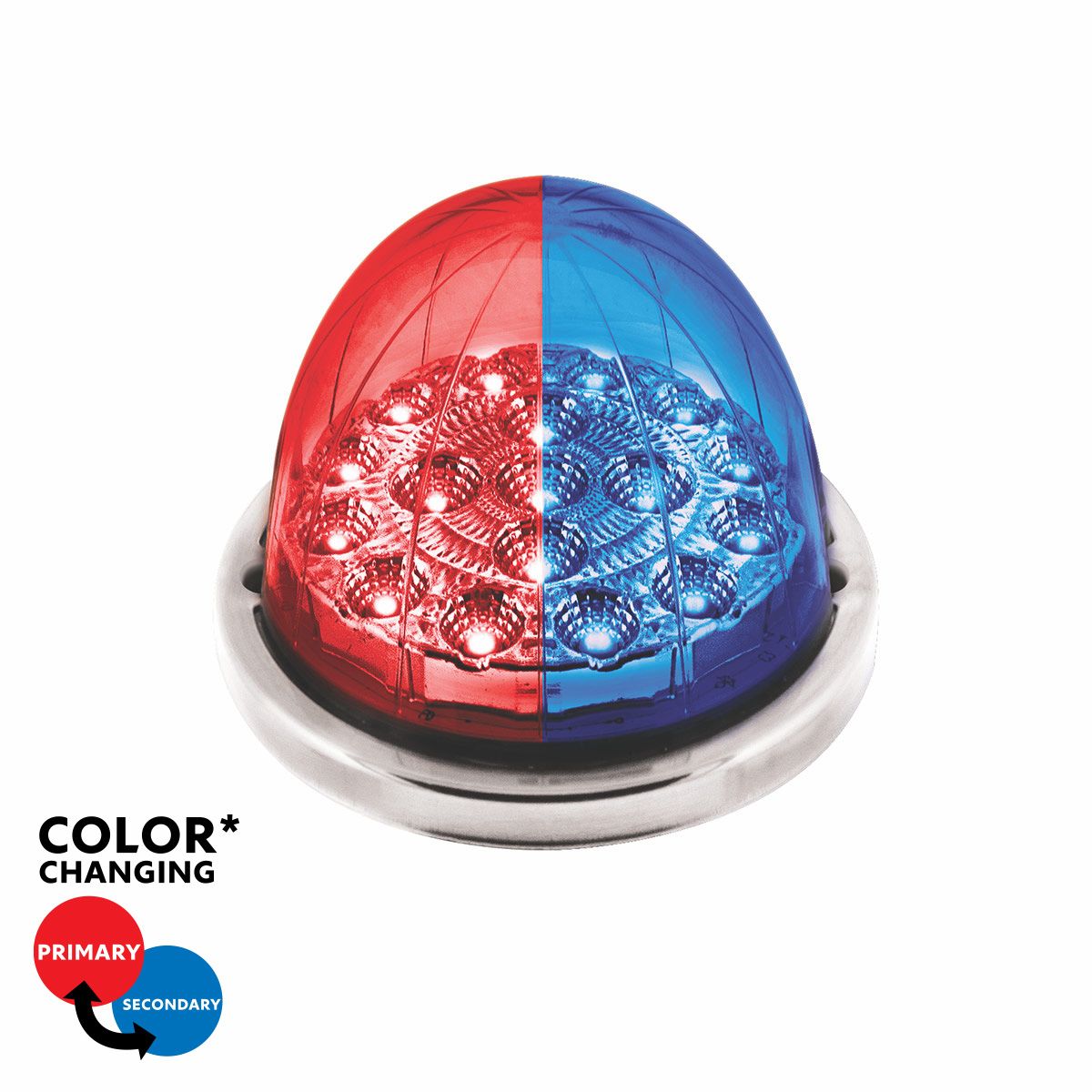 17 LED Watermelon Double Fury Light Flush Mount Kit With Low Profile SS Bezel - Red & Blue LED/Clear