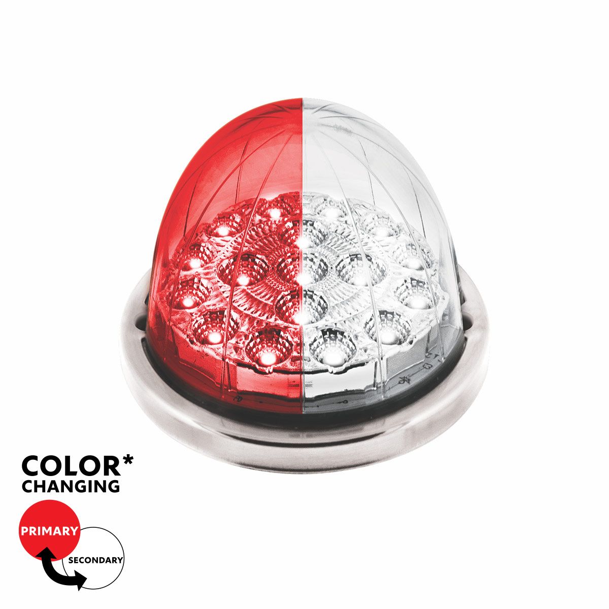 17 LED Watermelon Double Fury Light Flush Mount Kit With Low Profile SS Bezel - Red & White LED/Clea