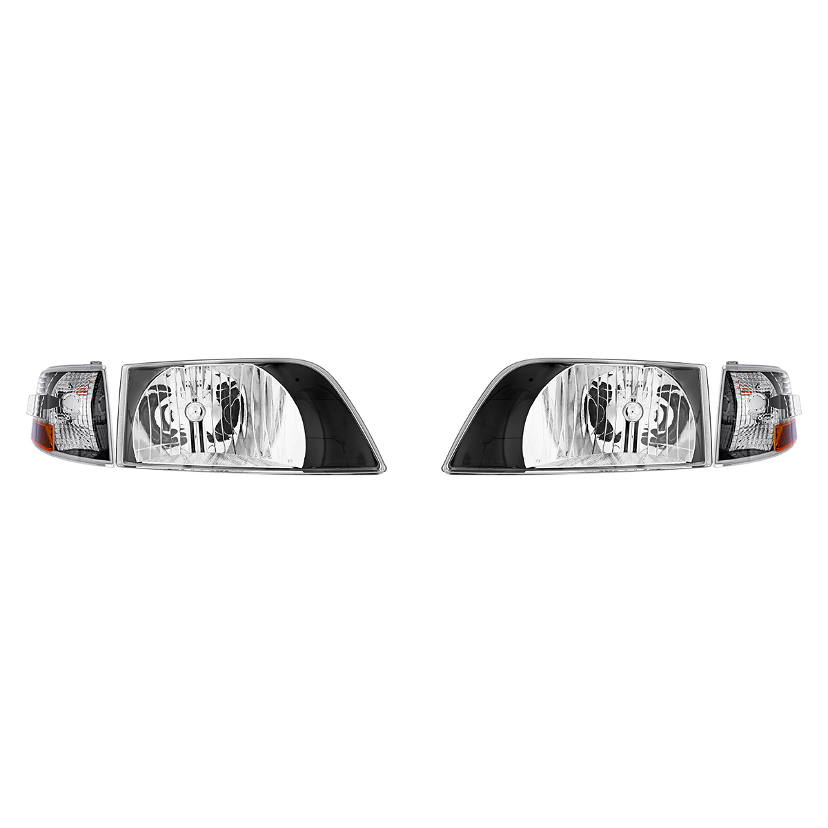Black Bezel Headlight Assembly With Turn Signal For 1996-2003 Volvo VN (Set)