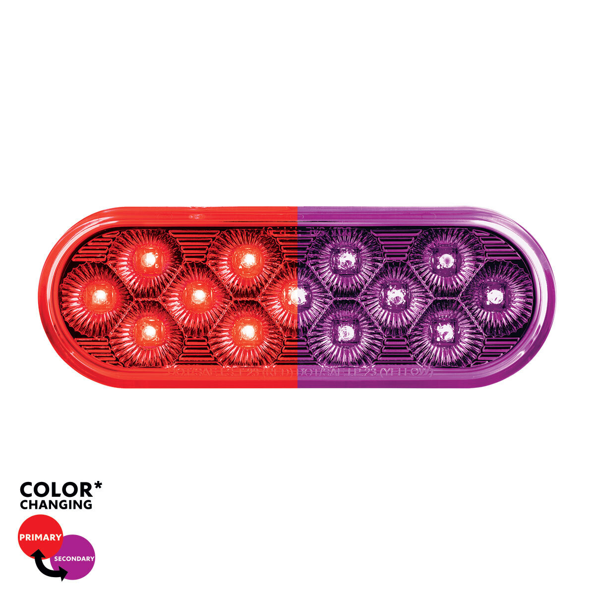 13 LED 6" Oval Double Fury Light (Stop & Turn)-Red & Purple LED/Clear Lens