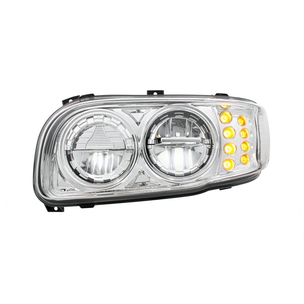 High Power LED Chrome Headlight With 8 LED Turn & 4 LED Position Light For 2008-2024 Peterbilt 389-D