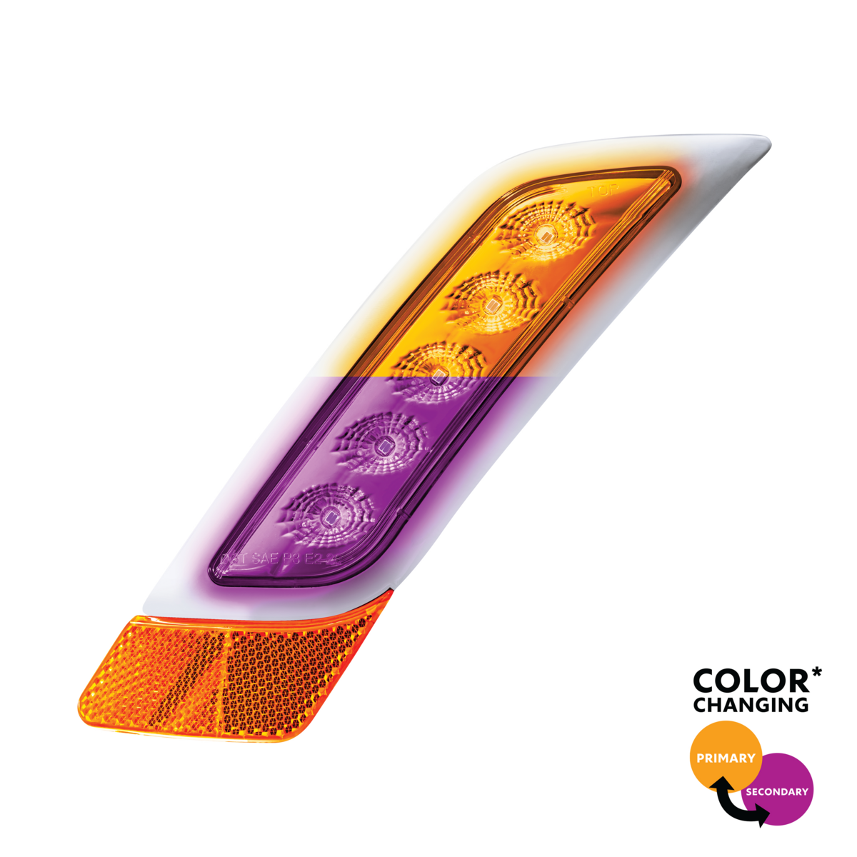 Double Fury 5 LED Fender Turn Signal Light For 2012-2021 Peterbilt 579-Amber & Purple LED/Clear Lens