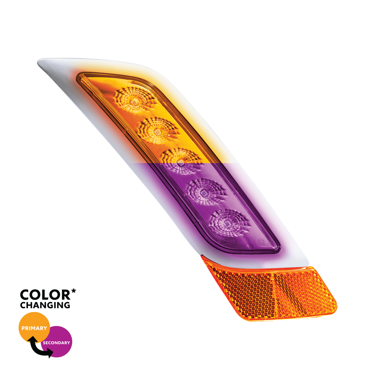Double Fury 5 LED Fender Turn Signal Light For 2012-2021 Peterbilt 579-Amber & Purple LED/Clear Lens