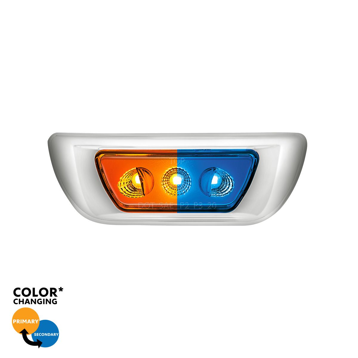 3 LED Double Fury Cab Light For 2013-2021 Kenworth T680 & 2012-2021 Peterbilt 579-Amber & Blue LED