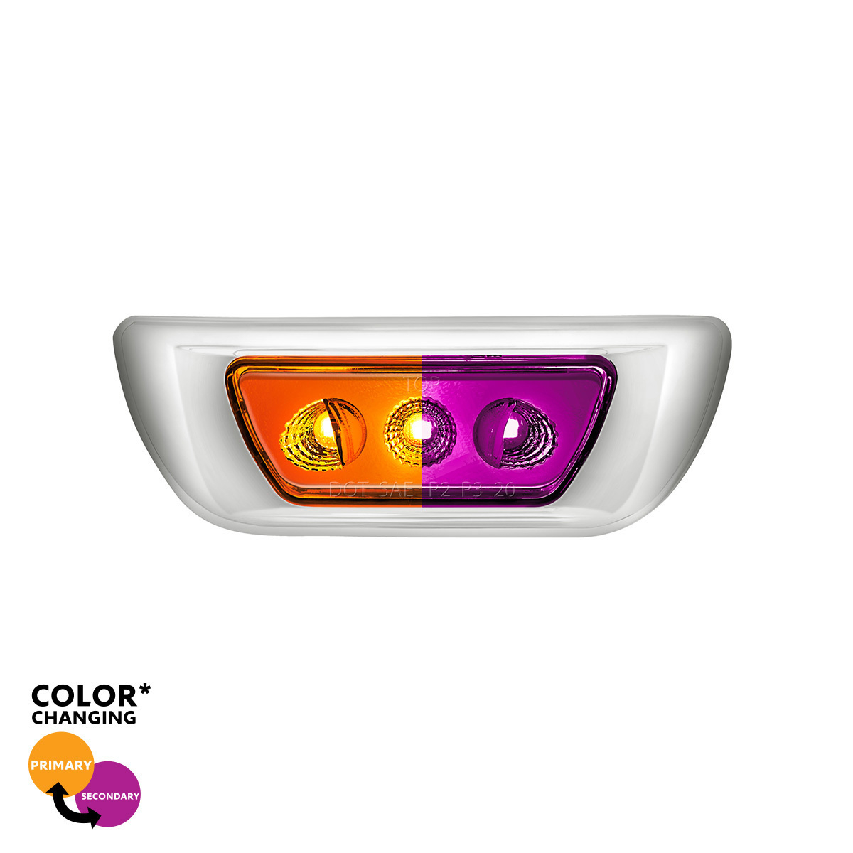 3 LED Double Fury Cab Light For 2013-2021 Kenworth T680 & 2012-2021 Peterbilt 579-Amber & Purple LED