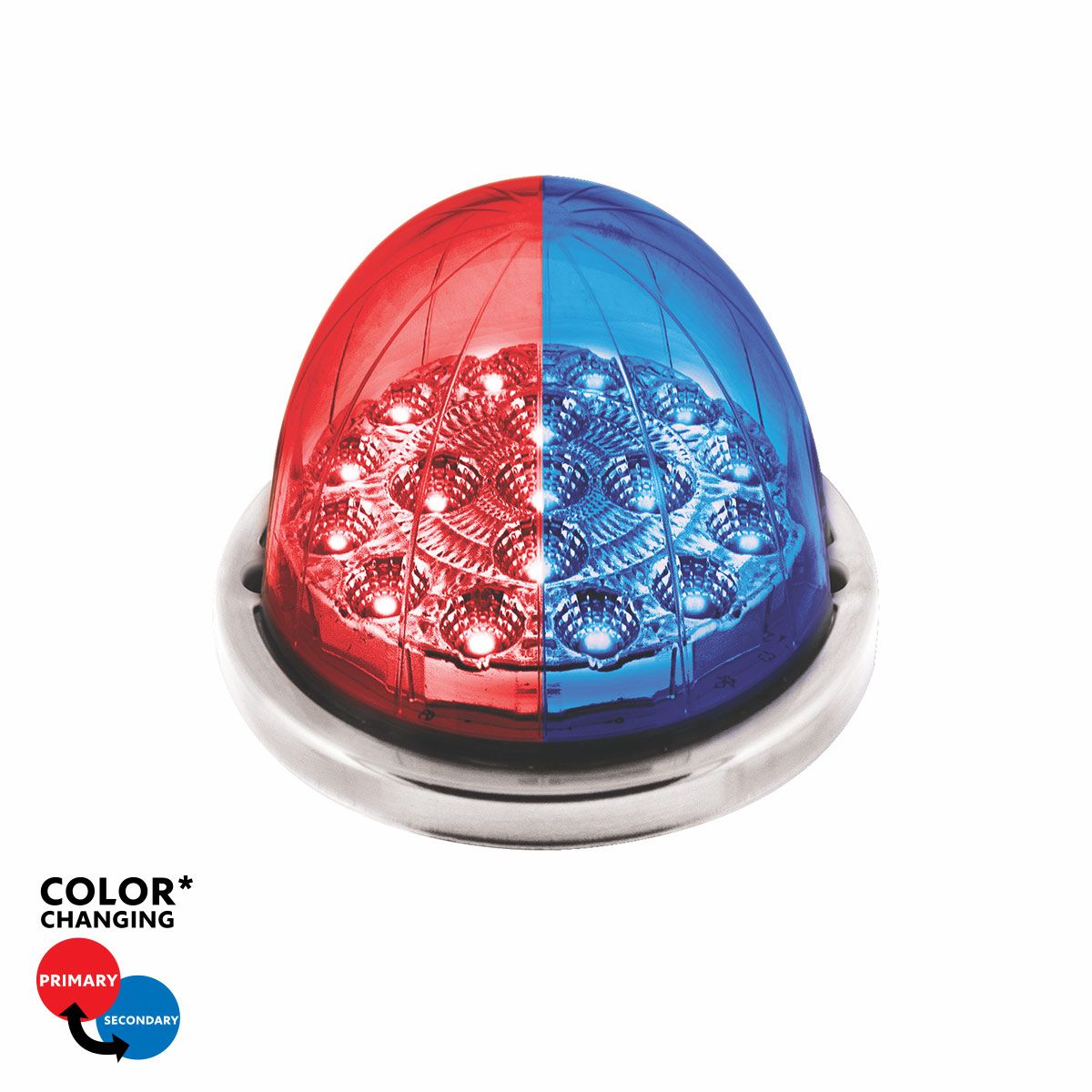 17 LED Watermelon Dual Function Double Fury Light Flush Mount Kit With Low Profile SS Bezel-Red & Bl