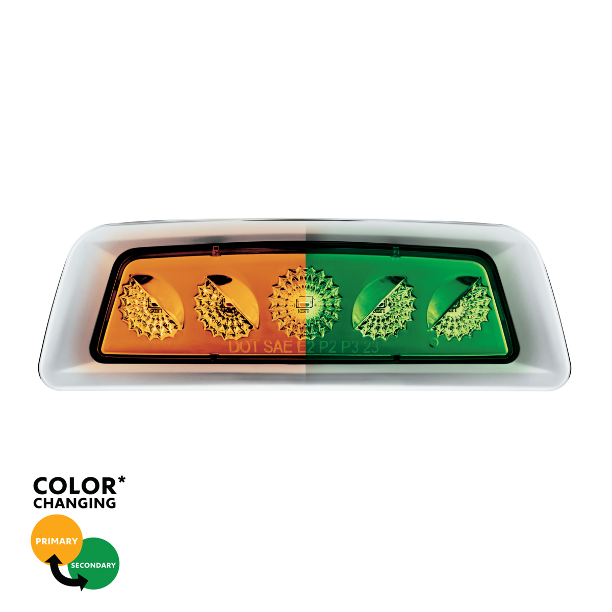 Double Fury 5 LED Fender Turn Signal Light For 2013-2021 Kenworth T680-Amber & Green LED/Clear Lens